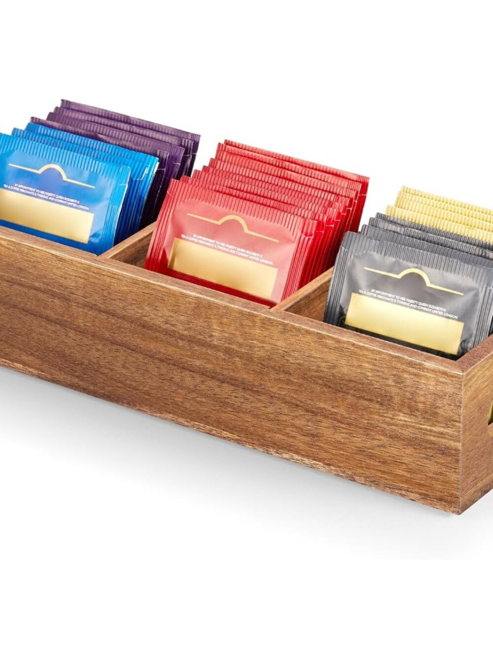 Tea Bag Organizer, Acacia Tea Bag Holder, Tea Storage Containers with 3 Slots, W